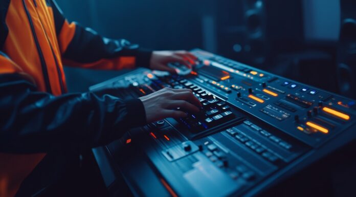 The Ultimate Guide to Choosing the Right Beat for Your Track A music producer focuses on fine-tuning sound settings on an advanced mixing console. The vibrant lights illuminate the equipment, creating an immersive atmosphere in the studio.