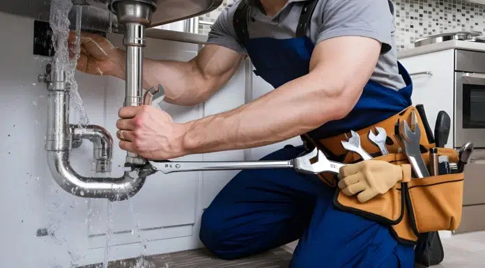 Best Plumbers Bring Precision That Keeps Every Home Flowing A Male plumber hand repairing a leaking sink pipe. Vecteezy-medium