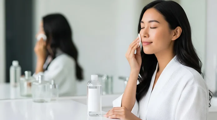 Best Minimalist Skincare Routine for Healthy, Glowing Skin A woman doing her routine skincare for healthy and glowing skin. Vecteezy-medium
