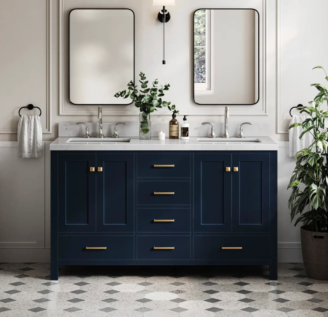 ARIEL Cambridge 60 inch double rectangle sink bathroom. Photo ARIEL BATH ARIEL Cambridge 60 inch double rectangle sink bathroom. Photo ARIEL BATH