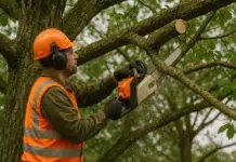Tree Cutting Service That Controls Risk, Boosts Safety, And Clears Space Professional arborist offering cutting tree services. Vecteezy-medium