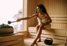 The Health Benefits of Installing a Home Sauna A young woman pouring water onto hot stone in her home sauna. Vecteezy-medium