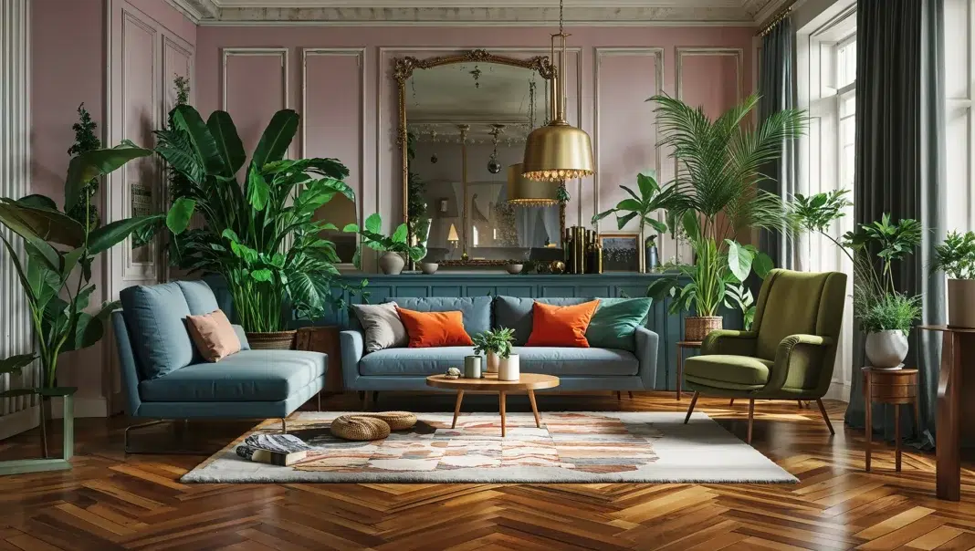 chic vintage living room with sophisticated color palette. Vecteezy-medium