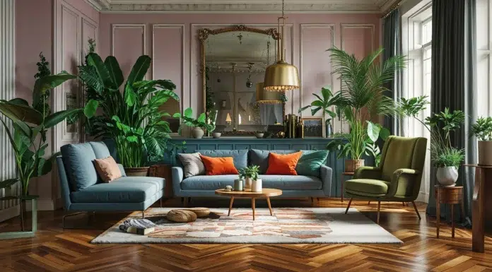 Beyond Furniture: How Art, Colour, and Botanical Beauty Define the Most Breathtaking Interiors chic vintage living room with sophisticated color palette. Vecteezy-medium