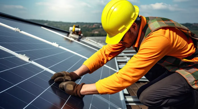 Solar Electrical Installation in Phoenix: What Businesses Need to Know engineer installing solar panels on the roof electrical. Vecteezy-medium