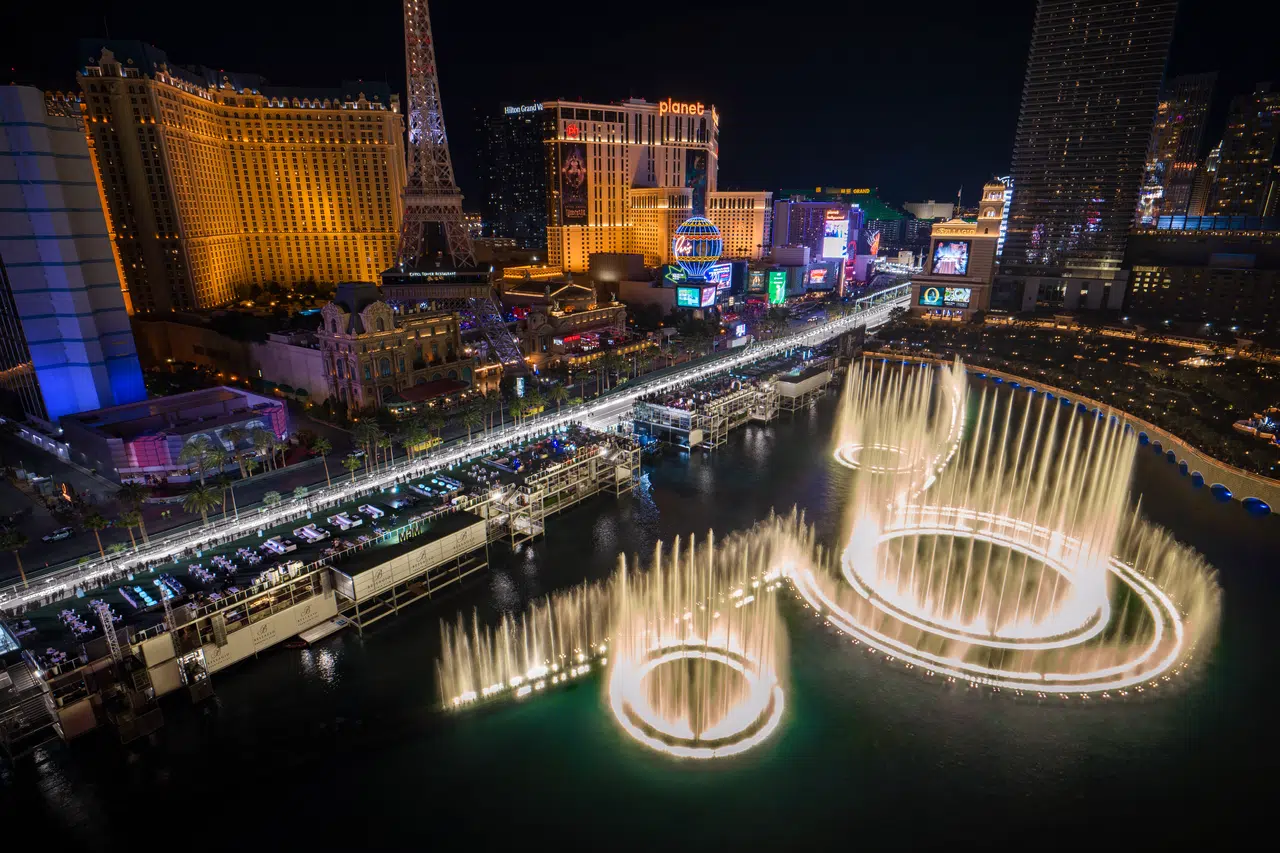Bellagio Fountain Club Aerial at Las Vegas Grand Prix Bellagio Fountain Club Aerial at Las Vegas Grand Prix