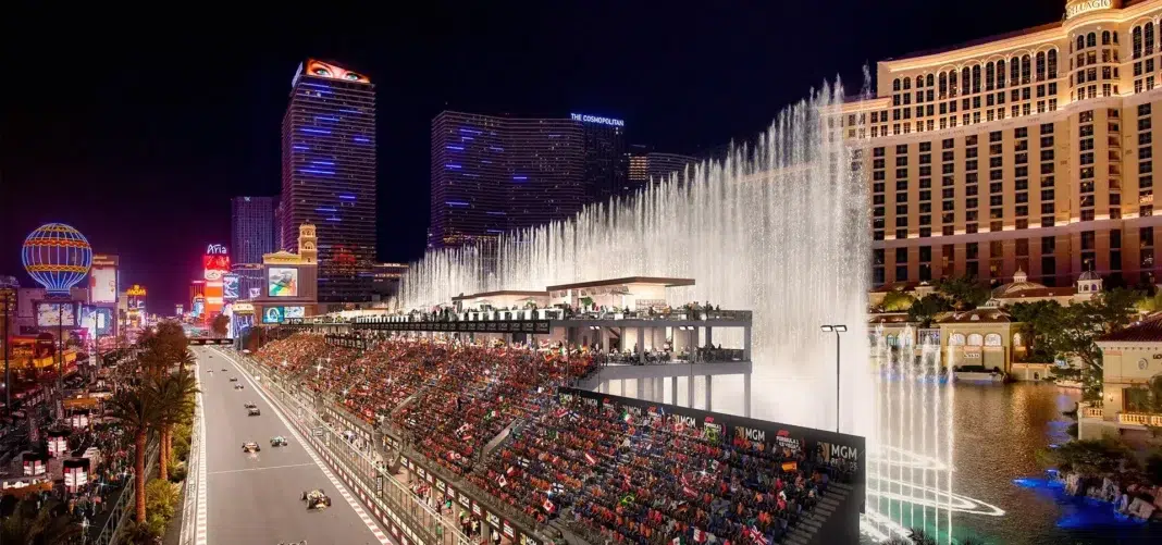 Bellagio Grandstand F1 Grand Prix Las Vegas. Source theboxseat dot com Bellagio Grandstand F1 Grand Prix Las Vegas. Source theboxseat dot com