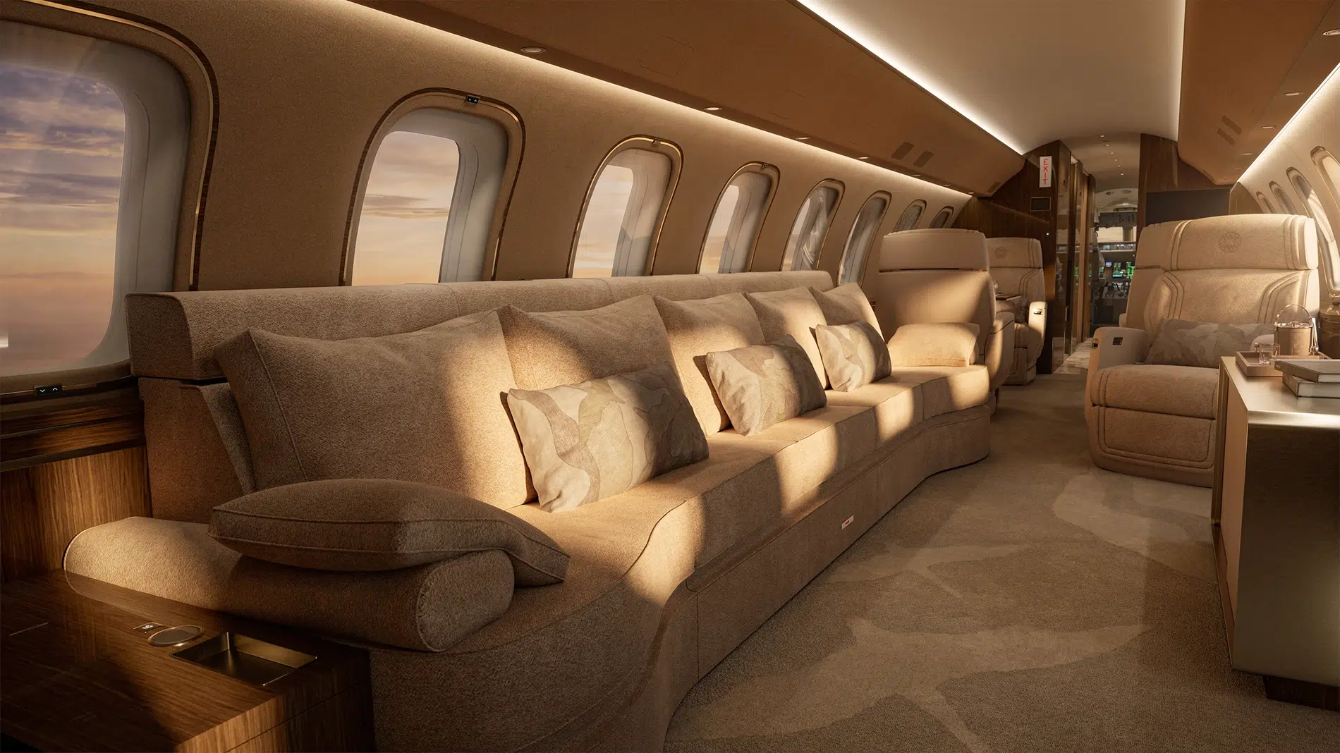 ELIE SAAB-designed interior inside Bombardier Global 8000 private jet ELIE SAAB-designed interior inside Bombardier Global 8000 private jet