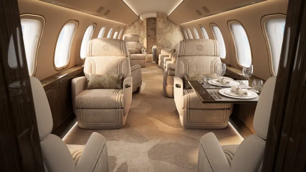 ELIE SAAB-designed interior inside Bombardier Global 8000 private jet ELIE SAAB-designed interior inside Bombardier Global 8000 private jet