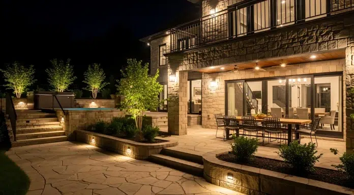 Energy-Efficient Outdoor Lighting with LED Step and Landscape Fixtures Energy-Efficiency outdoor lighting. Vecteezy-medium