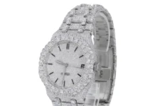 The Rise of Iced-Out Moissanite Watches in Hip-Hop Fashion Luminous Frost Studed Band Moissanite Diamond Watch. Source ivoryebony dot co
