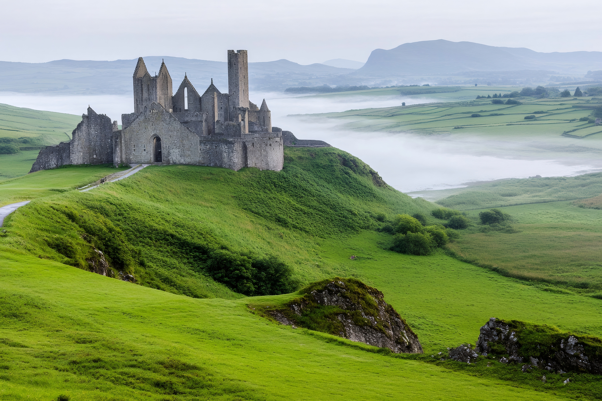 Rock of Cashel dominating the green landscape, Ireland. Vecteezy-medium Rock of Cashel dominating the green landscape, Ireland. Vecteezy-medium