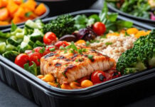 How Subscribing to a Health-Focused Meal Delivery Plan Helps Busy Professionals Save Time Grilled salmon meal prep with broccoli, brown rice, cherry tomato and mixed greens