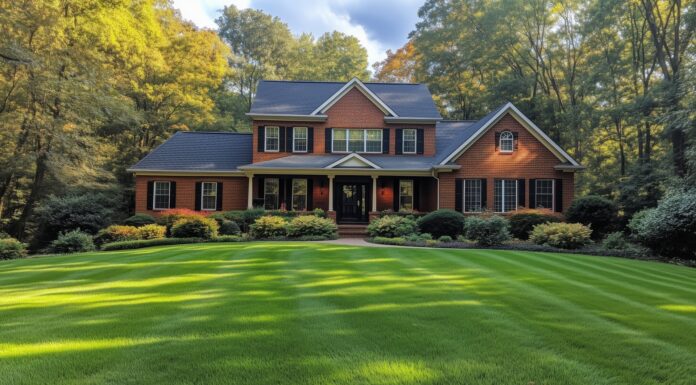 How Do You Know You’ve Found the Right Home? Sunlight filters through trees, casting shadows on a well-manicured lawn in front of a beautiful brick house with classic architecture. The setting exudes tranquility and charm.