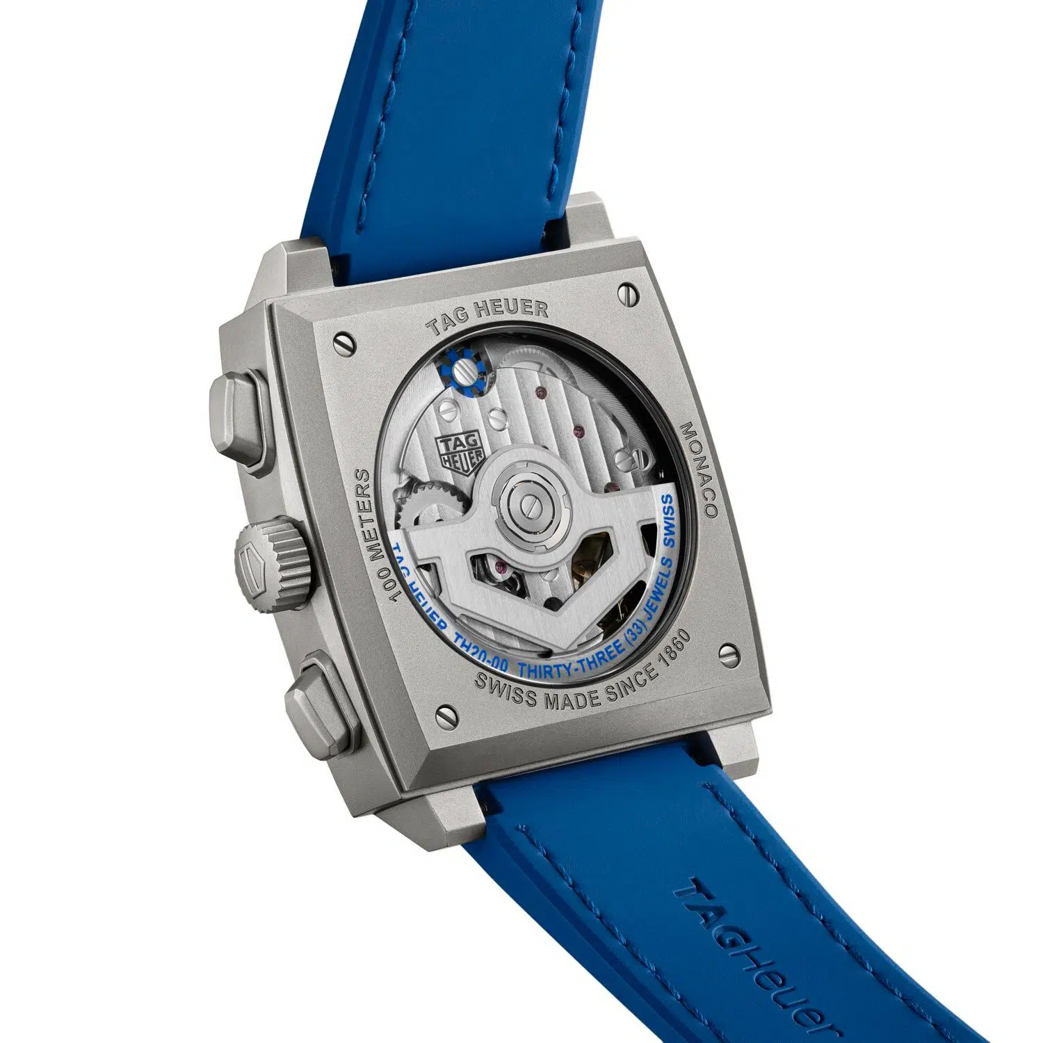 Tag Heuer Monaco Chronograph Skeleton Caliber Heuer automatic titanium and blue watch Tag Heuer Monaco Chronograph Skeleton Caliber Heuer automatic titanium and blue watch