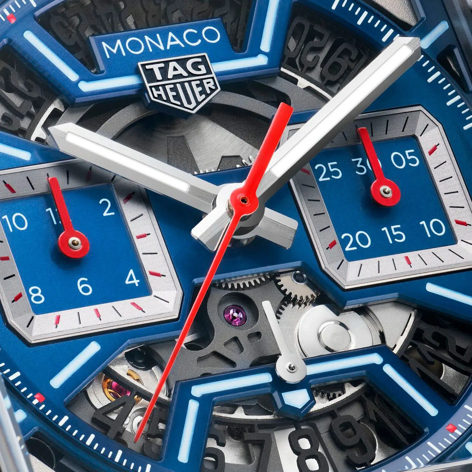 Tag Heuer Monaco Chronograph Skeleton Caliber Heuer automatic titanium and blue watch Tag Heuer Monaco Chronograph Skeleton Caliber Heuer automatic titanium and blue watch