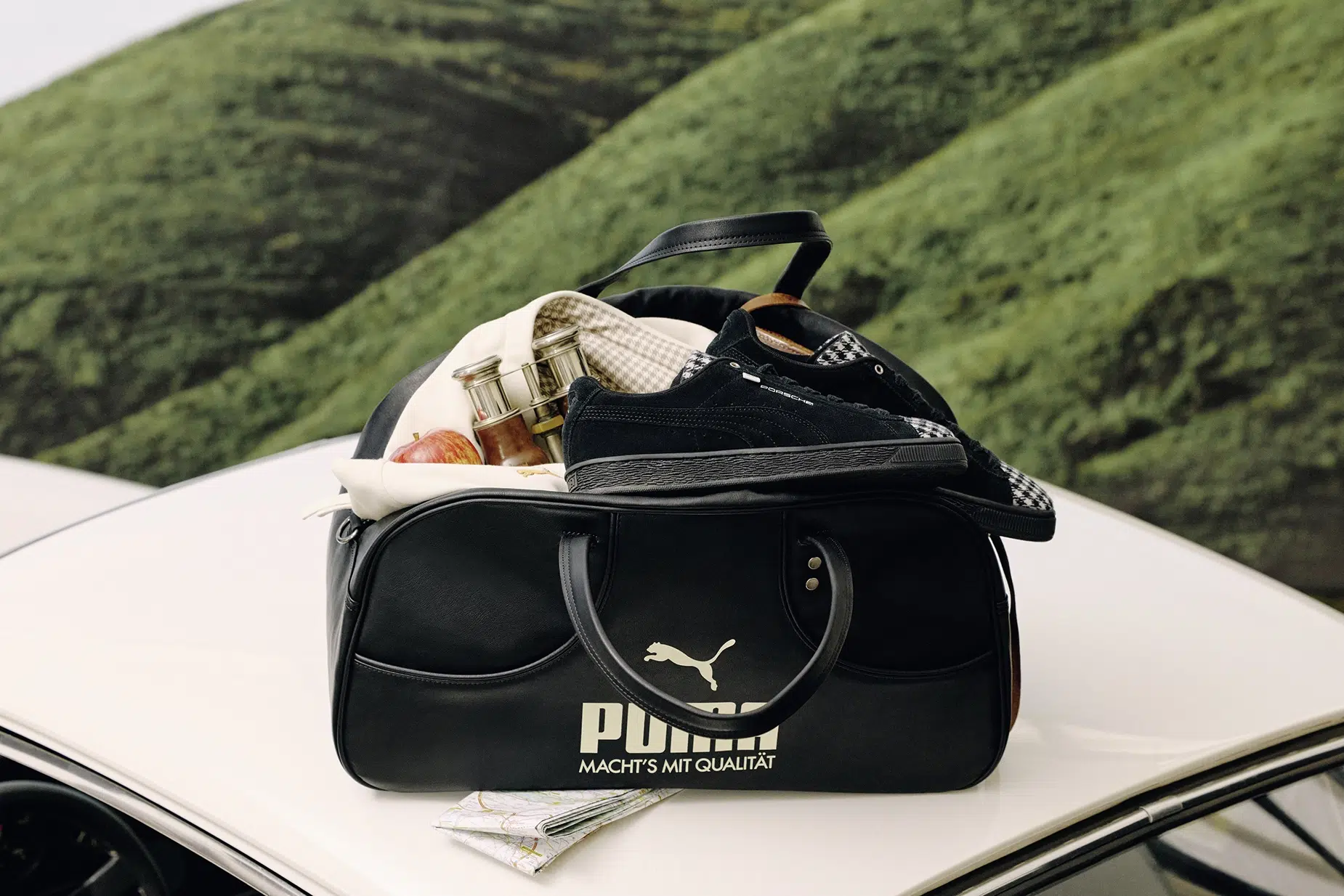 PUMA bag and sneakers on the car PUMA bag and sneakers on the car