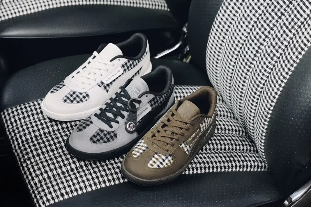 PUMA x Porsche Pepita sneakers inside a classic Porsche PUMA x Porsche Pepita sneakers inside a classic Porsche