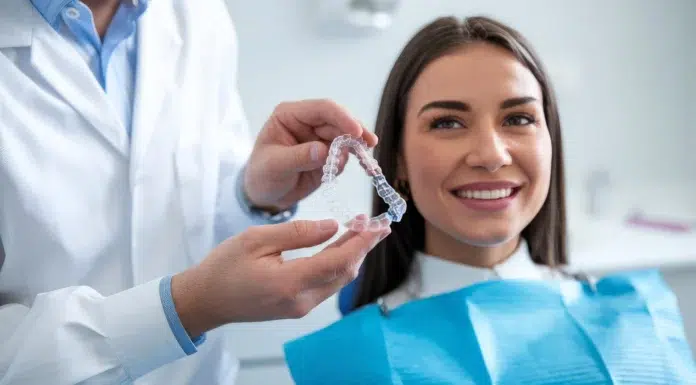 8 Best Invisalign Dentists in Toronto A customer getting her invisalign on with a Dentist in Toronto. Vecteezy-medium