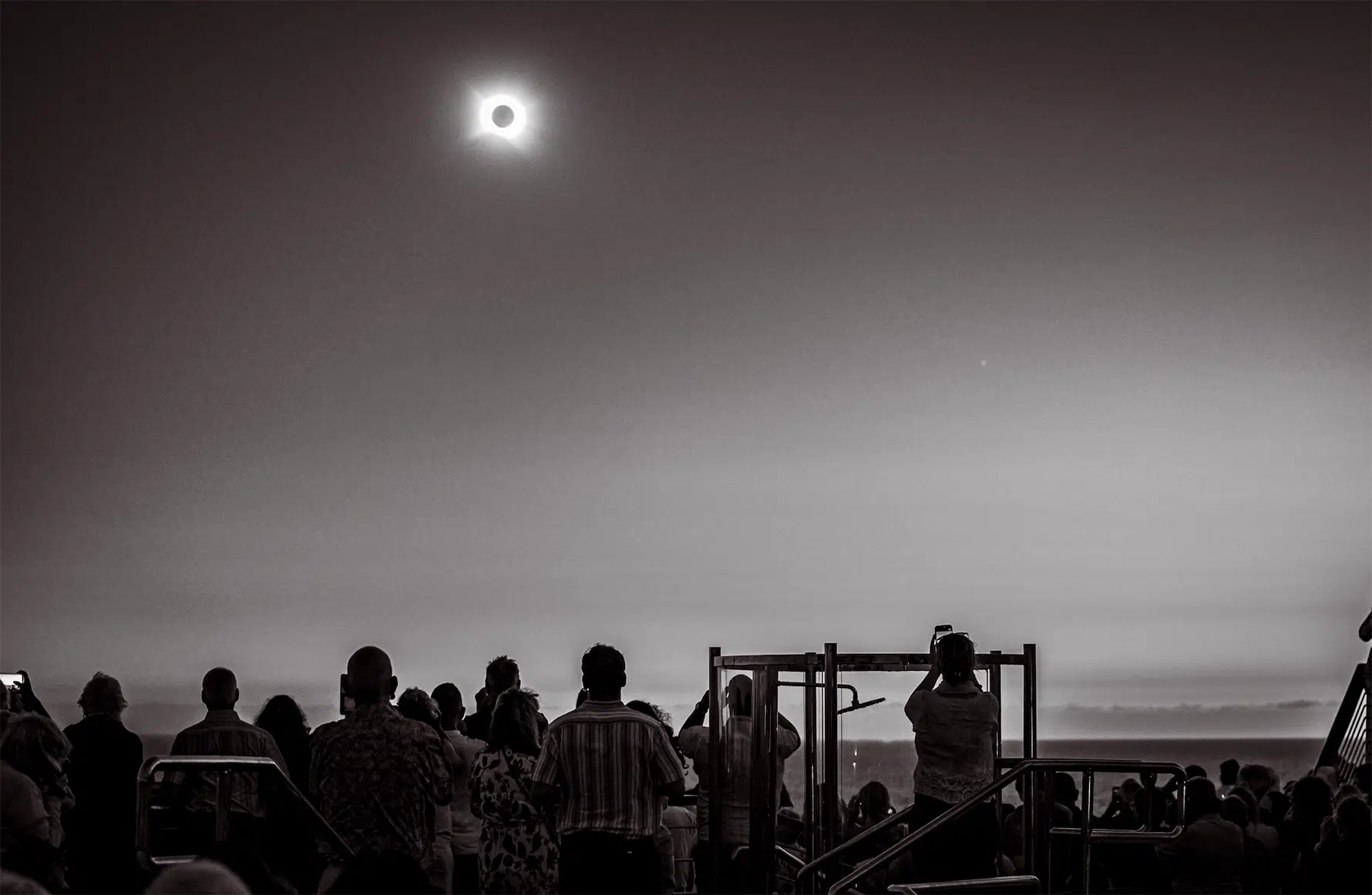 Guests aboard Cunard Queen Anne watching the total solar eclipse at sea Guests aboard Cunard Queen Anne watching the total solar eclipse at sea