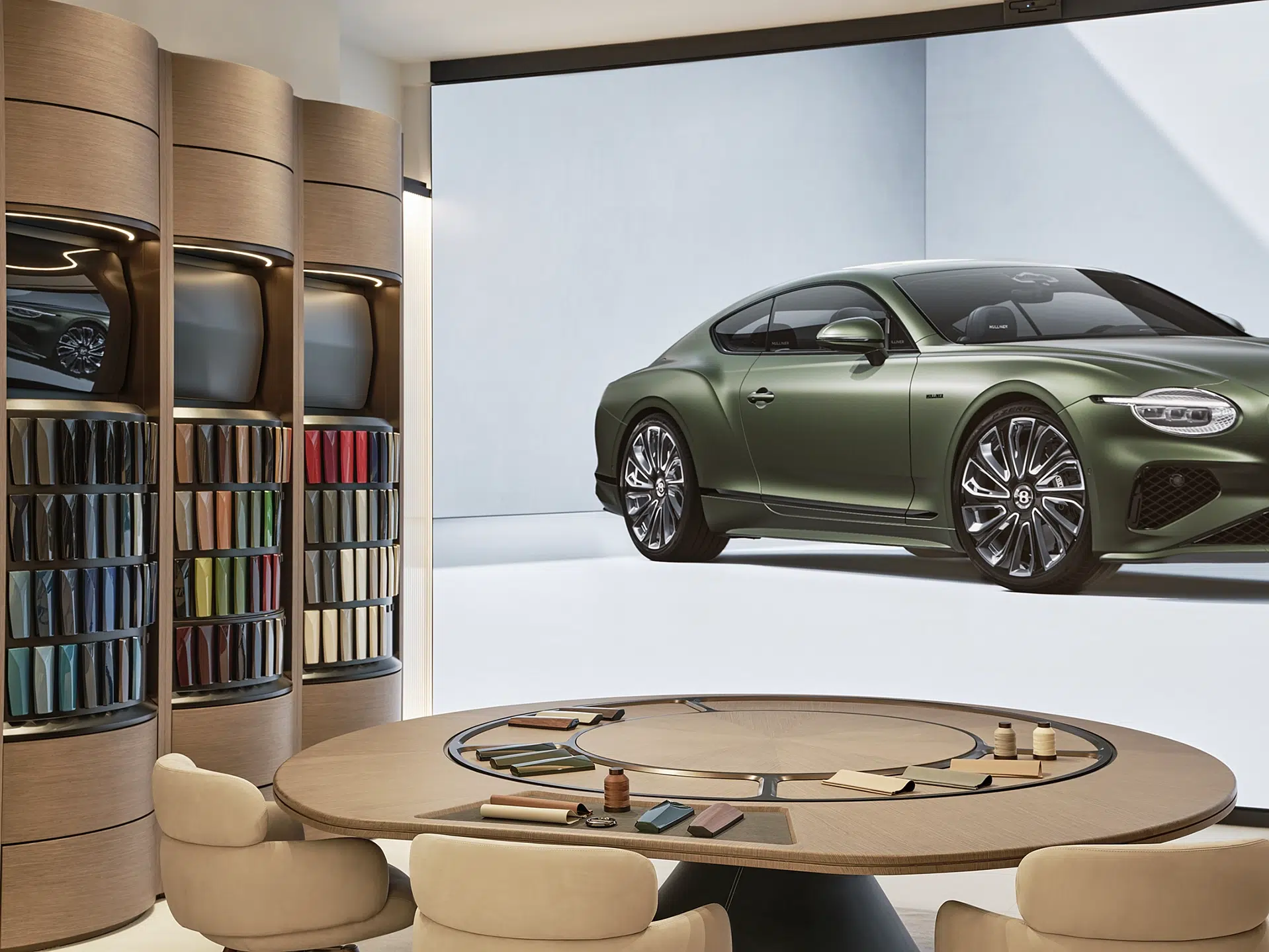 Bentley Atelier with bespoke color samples and digital vehicle configurator Bentley Atelier with bespoke color samples and digital vehicle configurator