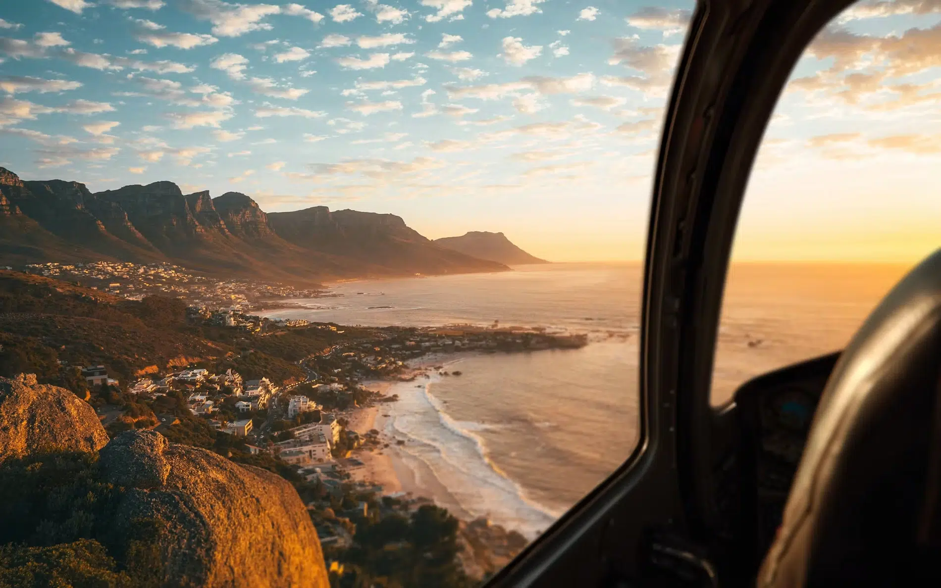Helicopter view over Cape Town coastline and mountains Helicopter view over Cape Town coastline and mountains