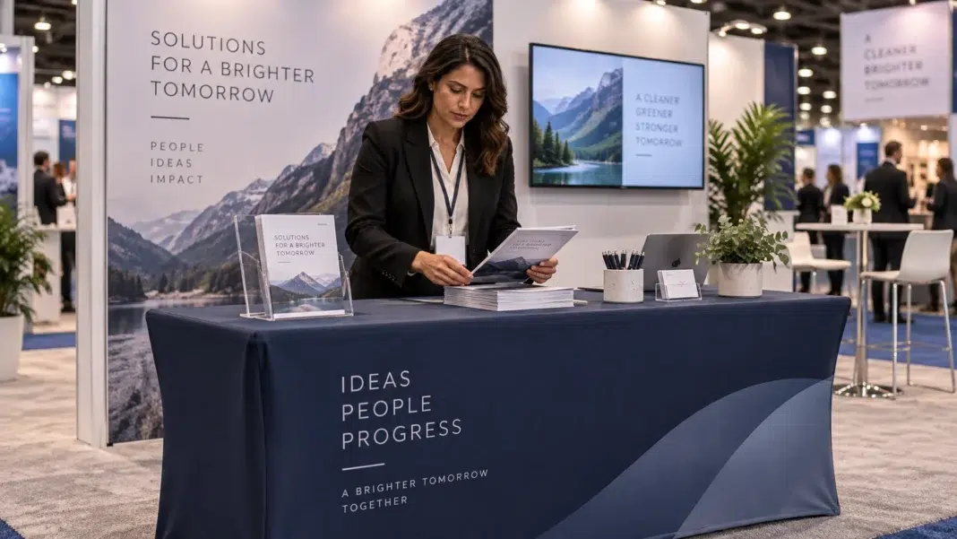Exhibition Stand Tablecloths. AI Image by ChatGPT Exhibition Stand Tablecloths. AI Image by ChatGPT