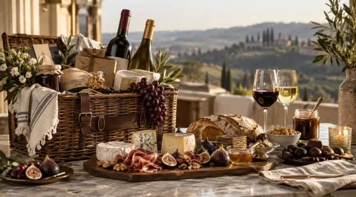 From Artisan Treats to Fine Wines: Curating the Ultimate Gourmet Hamper Gourmet Hamper. AI Image by ChatGPT