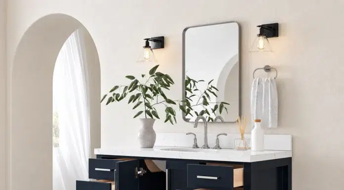 Best Luxury Solid Wood Vanities for High-End Coastal Estates Image courtesy of ARIEL Bath. Recreated and fixed by ChatGPT