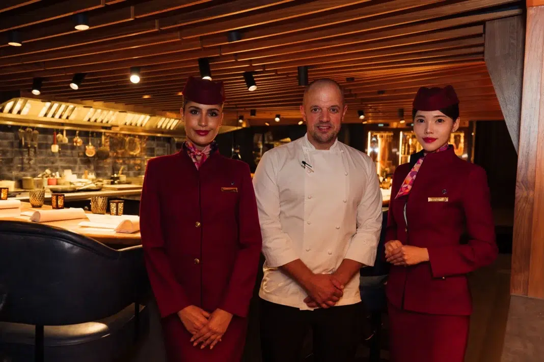 James Knappett with Qatar Airways cabin crew at Kitchen Table in London James Knappett with Qatar Airways cabin crew at Kitchen Table in London