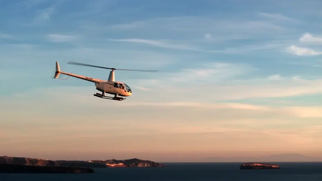 hoper helicopter flying over the Greek islands hoper helicopter flying over the Greek islands