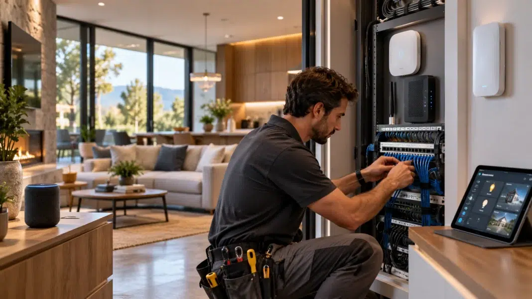 Professional Network Cabling in a Smart Home. AI image by ChatGPT Professional Network Cabling in a Smart Home. AI image by ChatGPT