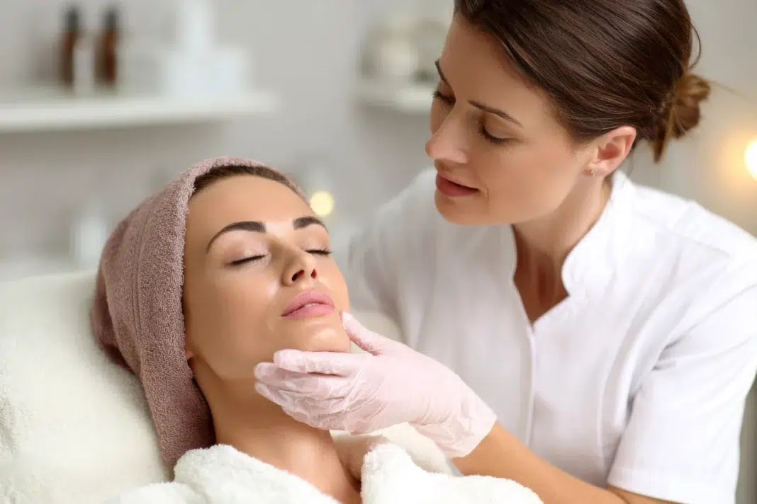 Skin analysis before a facial treatment. Vecteezy-medium Skin analysis before a facial treatment. Vecteezy-medium