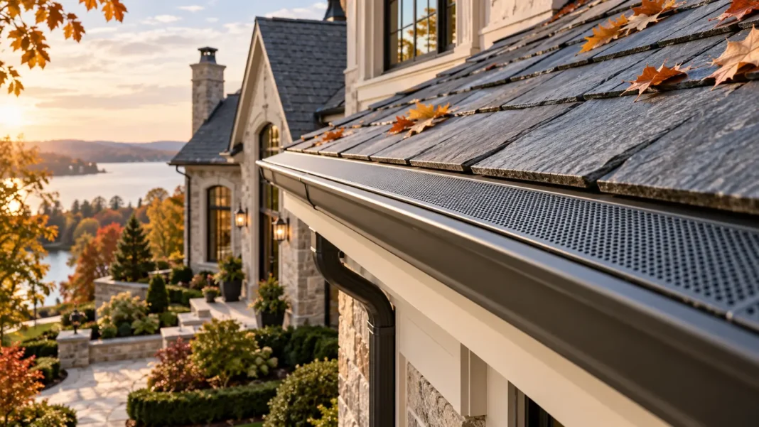 Autumn Lakeside Home with Gutter Guide Autumn Lakeside Home with Gutter Guide