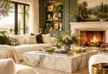 As Life Moves Indoors, Home Takes on More Elegant Green Marble Fireplace Living Room in your home