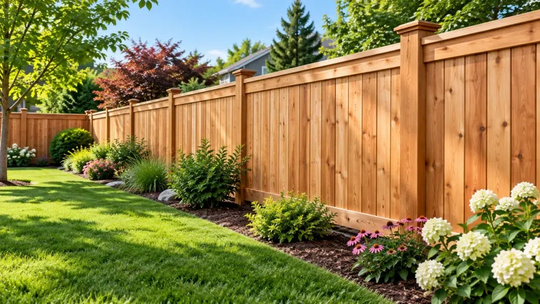 Sunlit Cedar Wood Garden Fence. AI ChatGPT Sunlit Cedar Wood Garden Fence. AI ChatGPT