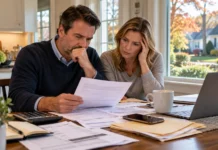What to Do When Foreclosure Is Closing In on Your Connecticut Home Worried Couple Reviewing Foreclosure paperwork. AI ChatGPT