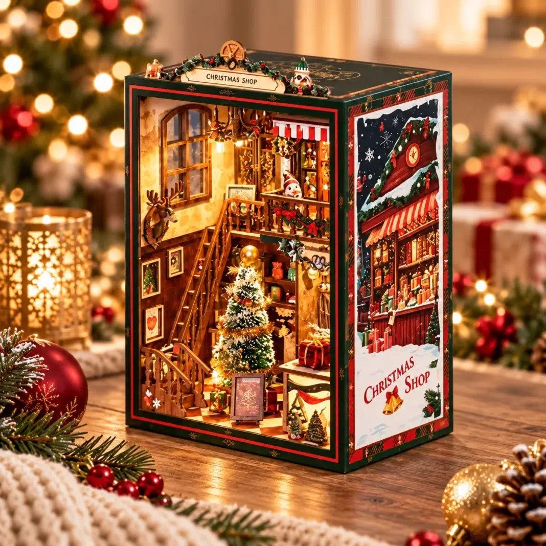 christmas shop music box 3d wooden puzzle. Courtesy of Nexbie christmas shop music box 3d wooden puzzle. Courtesy of Nexbie