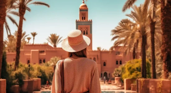A woman with a straw hat traveling through Morocco. Photo vecteezy-medium