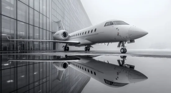 Private jet on misty runway reflecting quiet luxury and fractional aviation mobility. Photo vecteezy